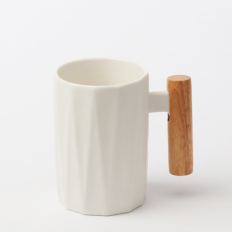 Wooden handle ceramic coffee mug,literary teacup Office Coffee Milk Cup Nordic Small Fresh Hand Ceramic Cup Drinkware gift 400ml